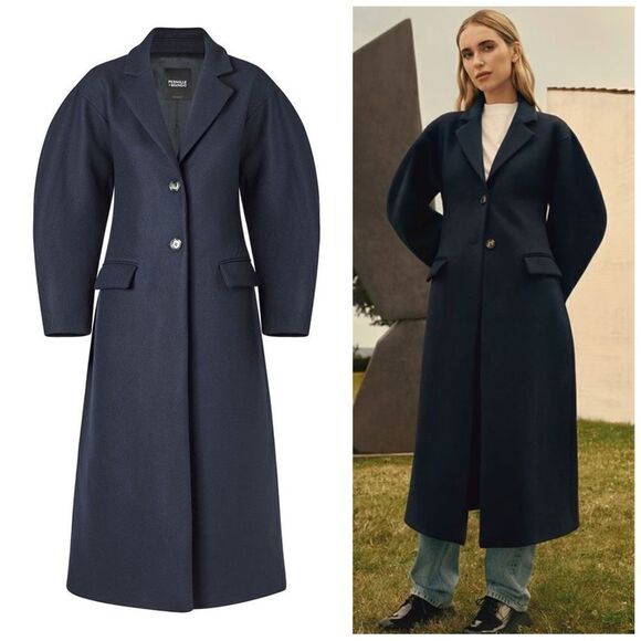 Mango X Pernielle 80% Navy Wool Blend Coat New - Picture 1 of 4